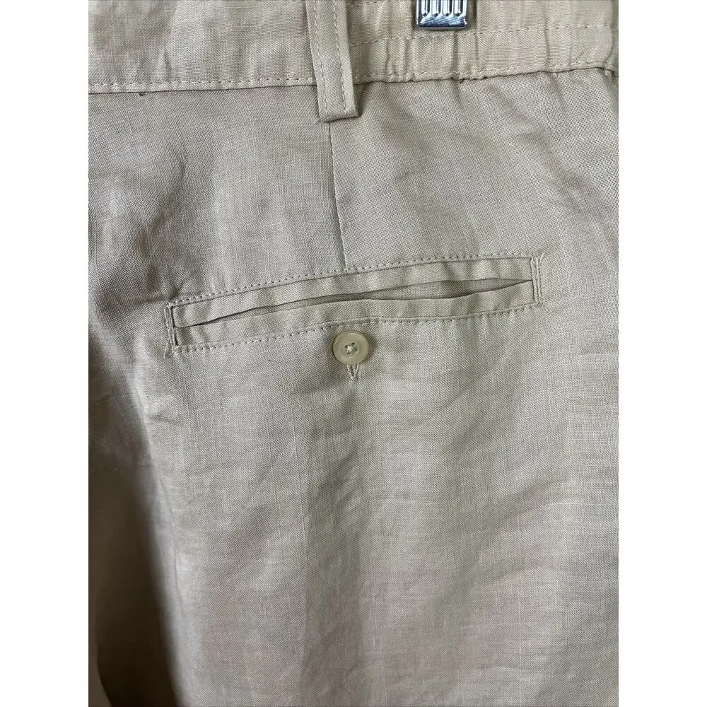 GOD BODY COLLECTION Linen Pants Mens 38 Khaki Flat Front Straight Fit